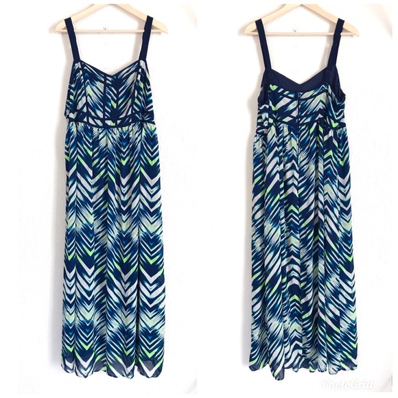 TORRID Maxi Dress Blue White Chevron Sheer Long - Picture 2 of 8